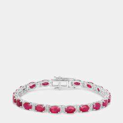 مملوكة مسبقًا سوار التنس من الذهب الأبيض عيار 14 بحوالي 10.92 قيراط ياقوت وألماس