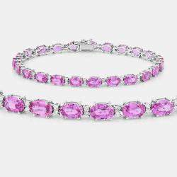 مملوكة مسبقًا سوار التنس من الذهب الأبيض عيار 14 بحوالي 13.27 قيراط ياقوت وردي وألماس