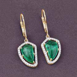 Pre Owned 7.05 cts Colombian Emerald and Diamond 14K Yellow Gold Statement Earrings