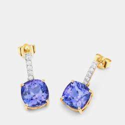 مملوكة مسبقًا أقراط 5.50 قيراط تنزانيت وألماس ذهب أصفر عيار 14 متدلية