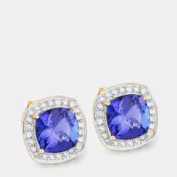 مملوكة مسبقًا 5.50 cts Tanzanite and Diamond 14K Yellow Gold Studs Earrings