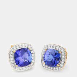 مملوكة مسبقًا 5.50 cts Tanzanite and Diamond 14K Yellow Gold Studs Earrings