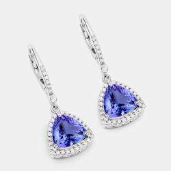 Pre Owned 4.24 cts Tanzanite and Diamond 14K White Gold Dangle Earrings