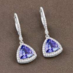 Pre Owned 4.24 cts Tanzanite and Diamond 14K White Gold Dangle Earrings