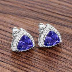 Pre Owned 4.24 cts Tanzanite and Diamond 14K White Gold Studs Earrings