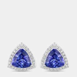 Pre Owned 4.24 cts Tanzanite and Diamond 14K White Gold Studs Earrings