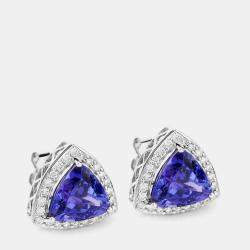 Pre Owned 4.24 cts Tanzanite and Diamond 14K White Gold Studs Earrings