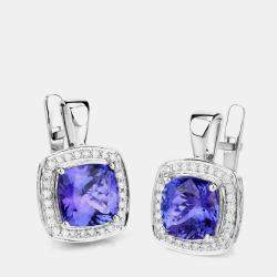 مملوكة مسبقًا أقراط 5.50 قيراط تنزانيت وألماس ذهب أبيض عيار 14 هالة