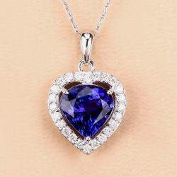 مملوكة مسبقًا 3.40 cts Tanzanite and Diamond 14K White Gold Heart Shape Pendant