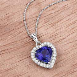 مملوكة مسبقًا 3.40 cts Tanzanite and Diamond 14K White Gold Heart Shape Pendant