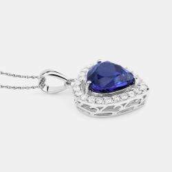 مملوكة مسبقًا 3.40 cts Tanzanite and Diamond 14K White Gold Heart Shape Pendant