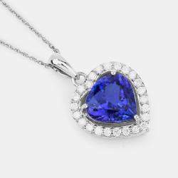 مملوكة مسبقًا 3.40 cts Tanzanite and Diamond 14K White Gold Heart Shape Pendant