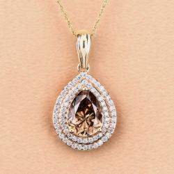 Pre Owned 2.01 cts Brown Diamond and Diamond 18K Yellow Gold Statement Pendant