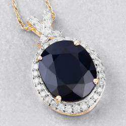 مملوكة مسبقًا 6.21 cts Blue Sapphire and Diamond 14K Yellow Gold Halo Pendant