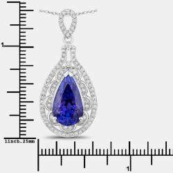 Pre Owned 6.17 cts Tanzanite and Diamond 14K White Gold Teardrop Pendant