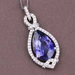 مملوكة مسبقًا 6.52 cts Tanzanite and Diamond 14K White Gold Teardrop Pendant