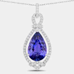 مملوكة مسبقًا 6.52 cts Tanzanite and Diamond 14K White Gold Teardrop Pendant