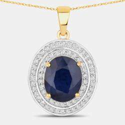 مملوكة مسبقًا 4.32 cts Blue Sapphire and Diamond 14K Yellow Gold Halo Pendant