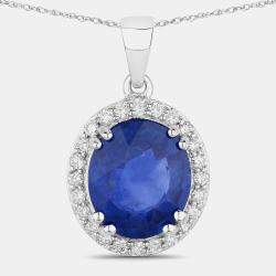 مملوكة مسبقًا 2.91 cts Ceylon Blue Sapphire and Diamond 18K White Gold Halo Pendant