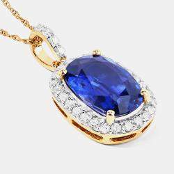 Pre Owned قلادة بحجر ياقوت أزرق سيلاني وألماس بوزن 2.06 قيراط من ذهب أصفر عيار 18