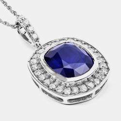 مملوكة مسبقًا 2.66 cts Ceylon Blue Sapphire and Diamond 18K White Gold Halo Pendant