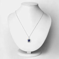 مملوكة مسبقًا 2.66 cts Ceylon Blue Sapphire and Diamond 18K White Gold Halo Pendant