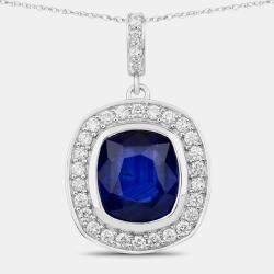 Pre Owned قلادة بحجر ياقوت أزرق سيلاني وألماس بوزن 2.66 قيراط من ذهب أبيض عيار 18