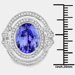 مملوكة مسبقً�ا 6.22 cts Tanzanite and Diamond 14K White Gold Halo Ring US Size 7
