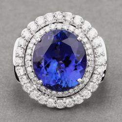 Pre Owned 9.67 cts Tanzanite and Diamond 18K White Gold Halo Ring US Size 8
