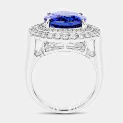 Pre Owned 9.67 cts Tanzanite and Diamond 18K White Gold Halo Ring US Size 8