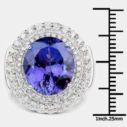 Pre Owned 9.67 cts Tanzanite and Diamond 18K White Gold Halo Ring US Size 8