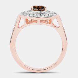 Pre Owned 1.00 cts Chocolate Brown Diamond and Diamond 18K Rose Gold Halo Ring US Size 7