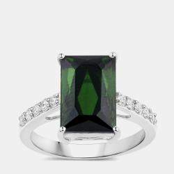 Pre Owned 5.86 cts Green Tourmaline and Diamond 14K White Gold Bridge Ring US Size 7