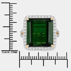 مملوكة مسبقًا 16.56 cts Green Tourmaline and Diamond 14K Yellow Gold Halo Ring US Size 7