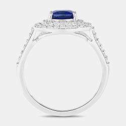 Pre Owned 1.28 cts Blue Sapphire and Diamond 18K White Gold Halo Ring US Size 7
