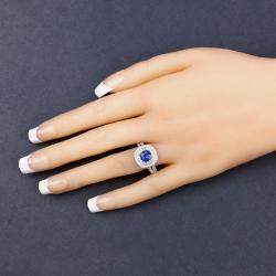 Pre Owned 1.28 cts Blue Sapphire and Diamond 18K White Gold Halo Ring US Size 7