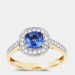 Pre Owned خاتم جسر من الياقوت الأزرق والألماس بوزن 0.99 قيراط من الذهب الأصفر عيار 18 ومقاس أمريكي 7