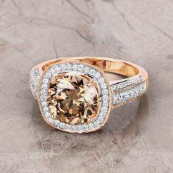 Pre Owned 3.01 cts Brown Diamond and Diamond 18K Rose Gold Statement Ring US Size 7