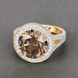 Pre Owned 7.07 cts Brown Diamond and Diamond 18K Yellow Gold Statement Ring US Size 7