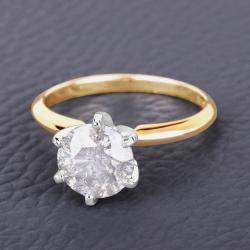 مملوكة مسبقًا 2.02 cts White Diamond 14K Yellow & White Gold Solitaire Ring US Size 6