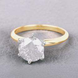 مملوكة مسبقًا 2.59 cts White Diamond 14K Yellow & White Gold Solitaire Ring US Size 6