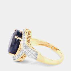 مملوكة مسبقًا 6.21 cts Blue Sapphire and Diamond 14K Yellow Gold Crossover Ring US Size 7