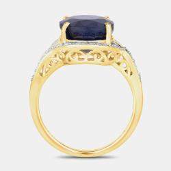 مملوكة مسبقًا 6.21 cts Blue Sapphire and Diamond 14K Yellow Gold Crossover Ring US Size 7