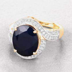 مملوكة مسبقًا 6.21 cts Blue Sapphire and Diamond 14K Yellow Gold Crossover Ring US Size 7