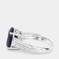 مملوكة مسبقًا 6.21 cts Blue Sapphire and Diamond 14K White Gold Bridge Ring US Size 7