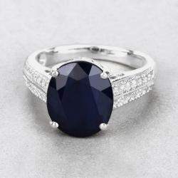 مملوكة مسبقًا 6.21 cts Blue Sapphire and Diamond 14K White Gold Bridge Ring US Size 7