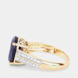 Pre Owned 6.21 cts Blue Sapphire and Diamond 14K Yellow Gold Bridge Ring US Size 7