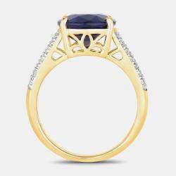 Pre Owned 6.21 cts Blue Sapphire and Diamond 14K Yellow Gold Bridge Ring US Size 7