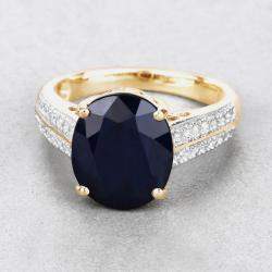 Pre Owned 6.21 cts Blue Sapphire and Diamond 14K Yellow Gold Bridge Ring US Size 7
