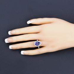 مملوكة مسبقًا 4.06 cts Tanzanite and Diamond 14K White Gold Halo Ring US Size 7